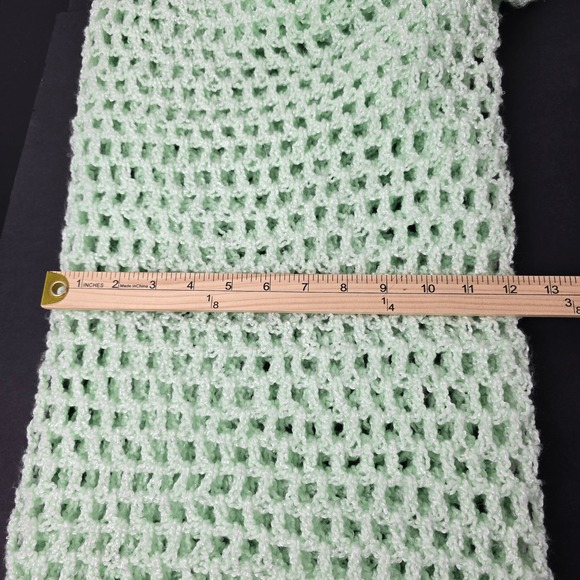 Handmade Crochet Baby Blanket Mint Green Waffle Weave 48x34 Scalloped - Picture 4 of 5